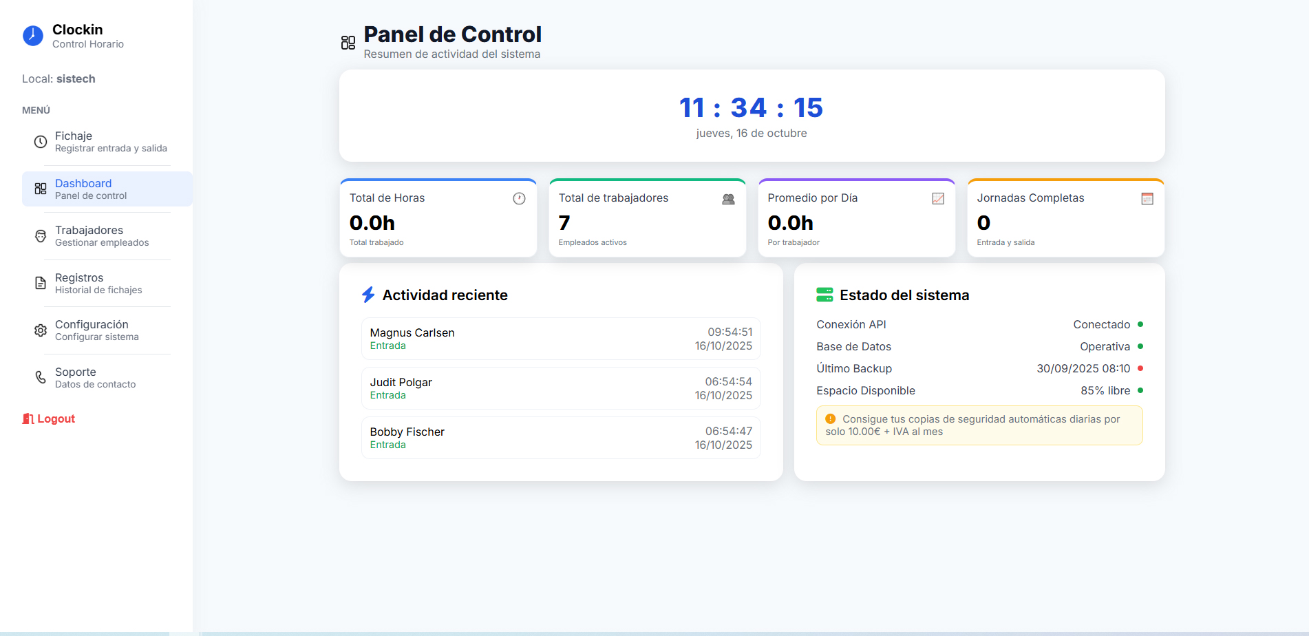 Clockin - Panel de Control